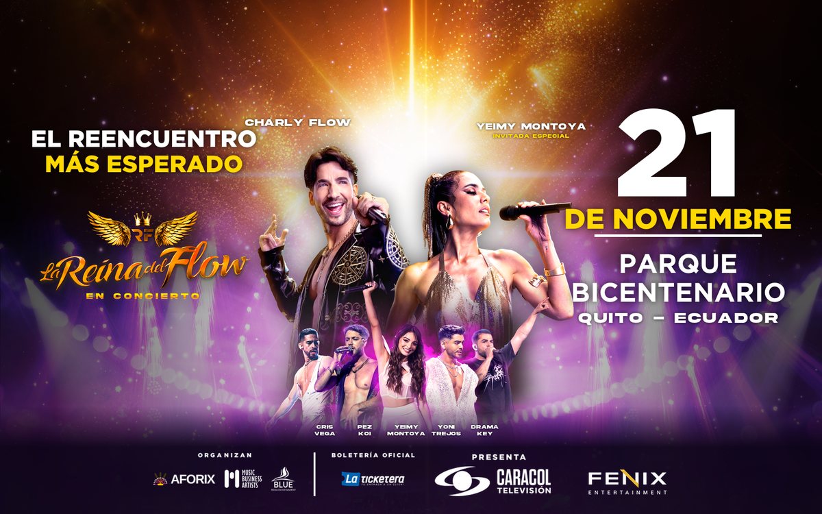 La Reina del Flow en concierto. El reencuentro más esperado. 21 de noviembre, Parque Bicentenario, Quito, Ecuador.